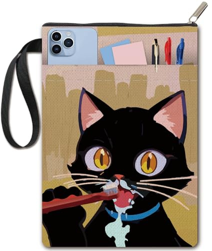 craspire Housse de Protection pour Livre Motif Chat Noir Housse de Protection pour Livre de Poche Couverture Rigide Lavable en Tissu avec Fermeture Éclair et Pochette Supplémentaire pour Les Amoureux