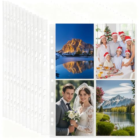 30 Pack 240 Tasche A4 Foto Maniche per Raccoglitore ad Anelli A4, Buste Trasparenti per Cartoline, Guaine Trasparenti per Cartoline, 4 Scomparti, Proteggi Pagine Fotografiche su Entrambi i Lati