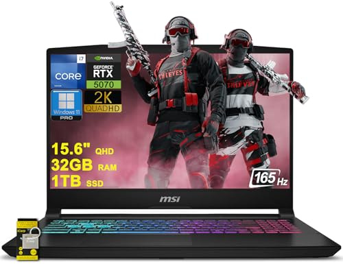 MSI Katana 15 HX Gaming Laptop 15.6 QHD 165Hz (100% DCI-P3) Intel 16-core i7-14650HX (Beats i9-12900H) 32GB RAM 1TB SSD GeForce RTX 5070 DLSS4 (Up to 798 AI TOPS) RGB Backlit USB-C Win11Pro w/ICP Hub