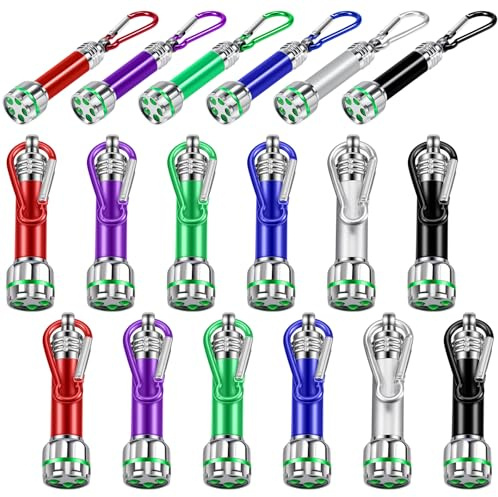 Kssvzz 18 Stück Mini Aluminium Taschenlampe Schlüsselanhänger mit 5 LEDs | Mitgebsel Kindergeburtstag 6 7 8 9 10 11 12 Jahre, Mehrfarbige Taschenlampe für Kinder