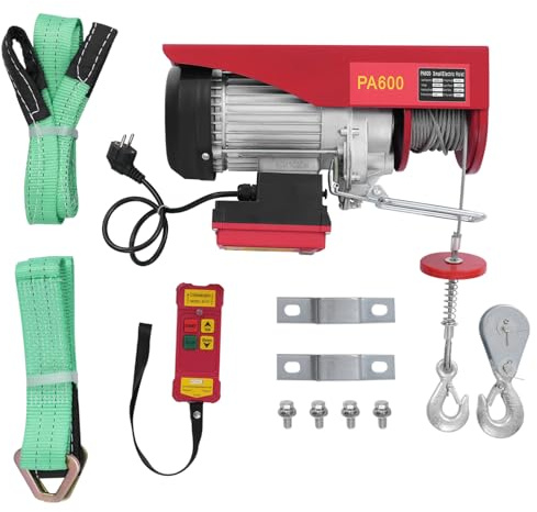 POTYYH Elektrische Seilwinde 300kg bis 600kg Motorwinde Seilzug 1200W mit Fernbedienung, Hubhöhe 12m, Hubgeschwindigkeit 10m/min, Einzelseil und Doppelseil, für Fabriken Docks Lagerhäuser Baustellen