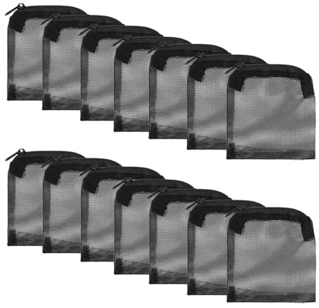 YFTRFR 14 Pcs Aquarium Filter Bags, Reusable High Flow Fine Mesh with Plastic Zipper for Activated Carbon, Filter Stones, Ceramic Rings, Biospheres, Fish Tank Bio Balls, Pond (Black)