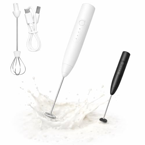 Espumador de Leche Recargable USB, 3 Velocidades, Inalámbrico, con 2 Cabezales Intercambiables, Acero Inoxidable, para Café con leche, Capuchino y Repostería - Color aleatorío (B o N)
