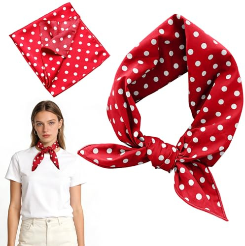 Simsky Seidentuch Damen 50×50 cm, Roter Polka Dot Seidenschal, Vintage Satin Halstuch Damen Seide, Quadratisches Halstuch Rot, Seidentücher Damen Bandana, Silk Scarf für Damen und Mädchen