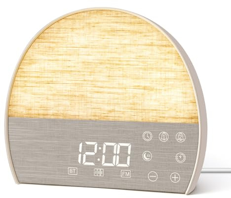 Aolieh Sunrise Alarm Clock Wake Up Light, Bedside Alarm Clock with White Noise Machine, Bluetooth Speaker, FM Radio, Dual Alarms, Sunset Sleep Timer, Dimmable Display, USB-C Bedroom Night Light