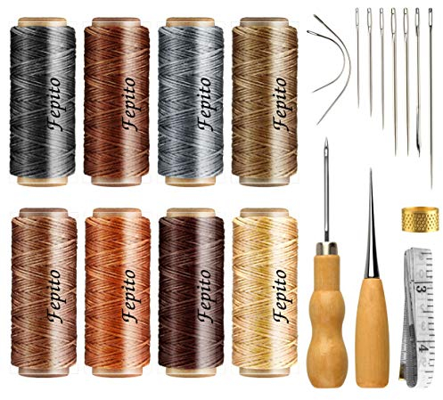 FEPITO Leder Wachsfaden Cord Nähen Wachsfaden für Lederhandwerk DIY Sewing Craft (Waxed Thread+Tools)
