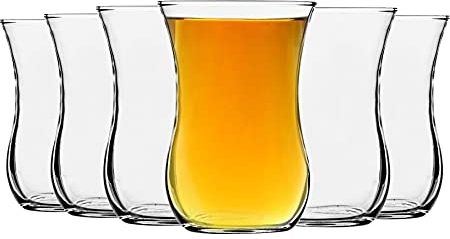 LAV 6x Clear 115ml Klasik Glass Tea Cup Set - Turkish Coffee Latte Drinking Teacup Cups Mugs Birthday Presents Gifts