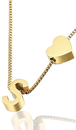 Personalisierte Buchstaben Damen Halskette Choker Herz | aus Edelstahl Namenskette | Karabinerverschluss 45cm + 5cm Extra | Klassischer schmuck Herz Kette als Geschenk Freundin