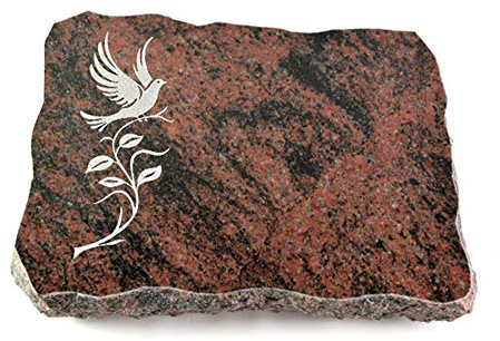 Wilhelmy Grabmale Grabplatte, Grabstein, Grabkissen, Urnengrabstein, Liegegrabstein Modell Pure 40 x 30 x 5 cm Aruba-Granit, poliert inkl. Gravur (Sandstrahl-Ornament Taube 3)