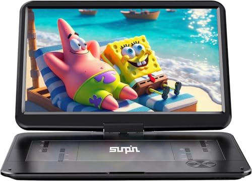 SUNPIN 17.9 Portable DVD Player with 15.6 Large HD Swivel Screen, 6 Hours Rechargeable Battery CD Player Support AV in&Out/USB/SD Card/Sync TV, Region-Free DVD Player with Remote Controller, Black
