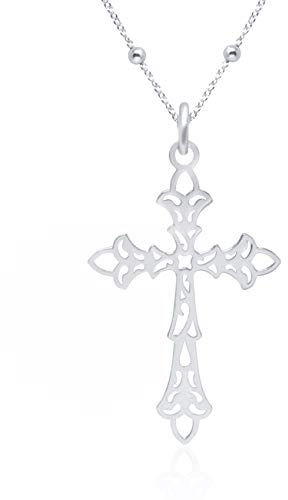 WANDA PLATA Collar Colgante Cruz para Mujer Plata de Ley 925 con Cadena de 45 cm en caja de Regalo.