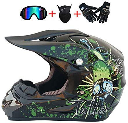 Motocross Helmet with Goggles Gloves, Unisex-Adult Lightweight ATV Road Helmet MTB Full Face Chin Protection Downhill Off Road Quad Bike Protective Gear, D.O.T Certified (Black,S)