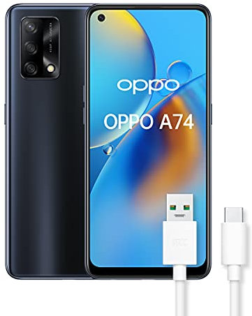 OPPO A74 Smartphone, 175g, Display 6.43 AMOLED, 4 Fotocamere 48MP, RAM 6GB + ROM 128GB, Batteria 5000mAh, Ricarica rapida, Dual Sim, con cavo dati OPPO Tipo-C, [Versione Italiana], Prism Black