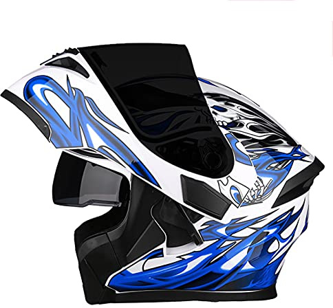 Casco Moto Modulare Integrale Apribile Casco Motocross A Doppia Visiera Per Giovani Uomini E Donne Approvato DOT/ECE Casco Da Motociclista Da Corsa Per Moto Da Strada Unisex-Adulto,Blu,M