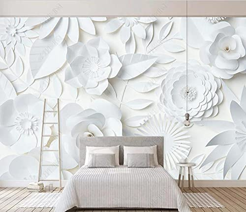 Papier Peint Panoramique Floral Relief Effet Blanc Gris Beige Simple Plan Papier Peint Salon Chambre Poster Décoration Murale -350cmX250cm