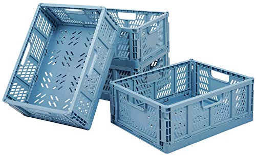 Gunolye Gunolye 4 Stück faltbare Aufbewahrungsboxen aus Kunststoff, stabil, faltbarer Kunststoffkorb, faltbarer Aufbewahrungskorb, stapelbare Transportboxen aus Kunststoff, Schlafzimmer, Büro, 34 x 26