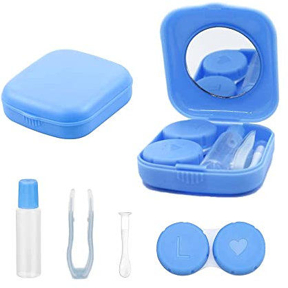 laeeyin Étui à lentilles de Contact Portable Hygiène Étui à lentilles de Contact Ensemble de Voyage avec Miroir pour Les Voyages Quotidiens comme Les Voyages et Le Travail (Bleu)