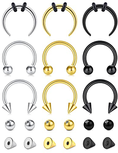 Longita 16G Rostfritt Stål Hästsko Näsa Ring Ögonbryn Läppöra Tragus Örhängen Septum Piercing Ear Helix Browns Daith Conch Piercing Smycken Diameter 8–12 mm, 10mm, Rostfritt stål