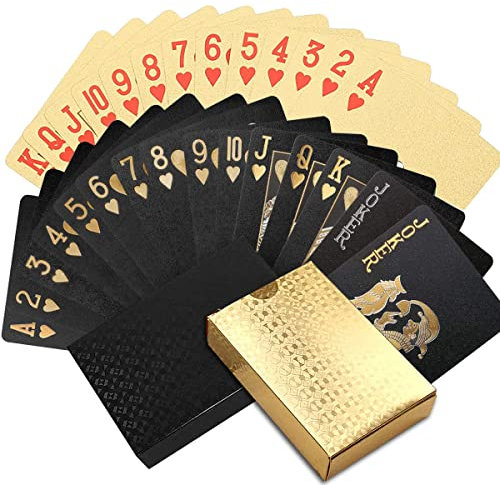 XiXiRan Spielkarten Wasserfest, 2 Stück Pokerkarten Plastik, Kartenset, Wasserdicht Kartenspiel, Goldene und Schwarze Spielkarten - 1 Gold + 1 Schwarz