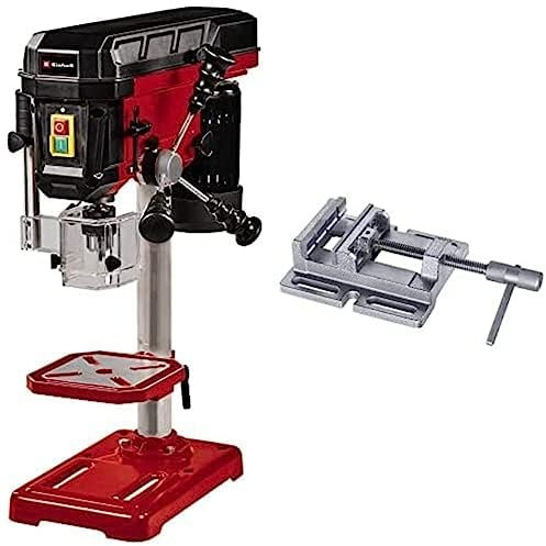 Einhell Perceuse à colonne TC-BD 500 (500 W, 9 vitesses jusqu’à 2 410 tr/min, profondeur max. 50 mm, butée de profondeur ajustable, table réglable en hauteur, pivotante et inclinable) + Étau