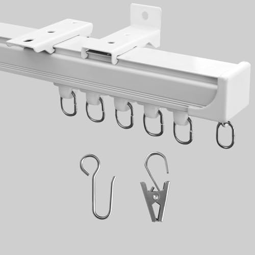 MaKefeile Ceiling Curtain Track, Heavy Duty Curtain Tracks System for Room Divider, Wall Mount Sliding Curtain Rail with Clip and Hooks Set for Living Room, Bedroom,Shower, Outdoor, White, 9ft-12ft