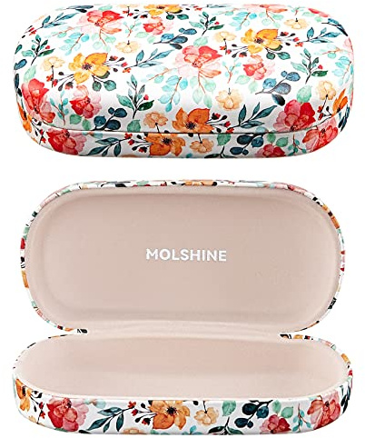 molshine Estuche rígido para gafas de sol de cuero, estuche clásico grande para anteojos para mujeres y hombres, anteojos de sol (Flor blanca)