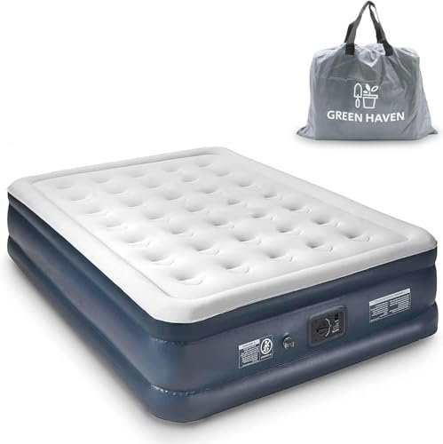 Green Haven King Size Air Bed with Built-in Electric Pump – Self-Inflating Blow-Up Mattress for 2 Adults – Waterproof & Elevated for Camping, Guests, Indoor & Outdoor Us