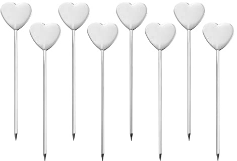 sourcing map Inoxidable Acero Cóctel Palillos, 8uds 4.8 Metal Cóctel Dientes Palillos Martini Palillos Corazón Forma Cóctel Palillos Brochetas para Bebidas Aperitivo Frutas (Plateado)
