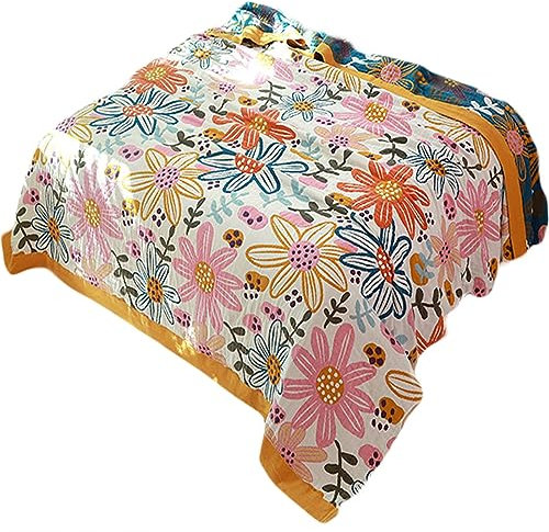 VisLarsc Gemütliche Baumwolldecke, große Handtuchdecke, superweiche Tagesdecke, warm, dekorative Wohndecke, geeignet für Bett, Couch, Stuhl, Sofa (bunte Blume, 150 x 200 cm)