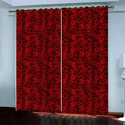 Vorhang Blickdicht Gardinen Mit Ösen - 2 Stücke 170 (B) X 200 (H) cm Verdunklungsvorhänge 3D Abstrakte Rote Blume Muster Thermovorhang Für Schlafzimmer Wohnzimmer Weihnachtsgardinen