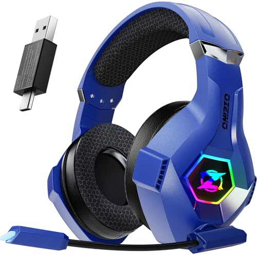 Ozeino Casque Gaming, Casque Gamer sans Fil avec Micro, Latence Inférieure à 25ms, Clé USB et Type C à Double Extrémité Casque Gaming sans Fil, Casque Gamer Compatible avec PC, Ps5, Ps4, Switch