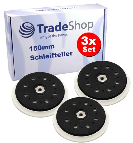 Trade-Shop Lot de 3 plaques de ponçage fermeture auto-agrippante - Diamètre : 150 mm - 15 trous - Compatible avec ponceuse rotative Makita BO6050 - Remplacement pour Makita 197315-5