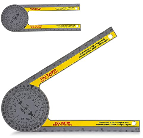 Miter Saw Protractor Replace Model Miter Saw Protractor Angle Finder Tool 360 Protractor Portable Miter Saw Protractor with Measuring Scales for Inside Outside Corner Skirting (Yellow)