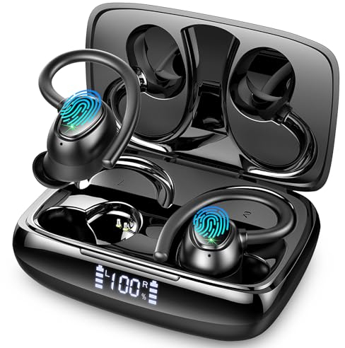 Lrecat Cuffie Bluetooth Sport, 48H Auricolari Bluetooth 5.3 con HD Riduzione Rumore Mics, Cuffie Wireless con Stereo HiFi, Auricolari Wireless IP7 Impermeabili, C uffie Sport per iOS/Android, Nero