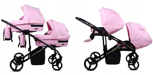 BabyLux® Kinderwagen Set 2 in 1 für Zwillinge - Trailux Duo - Light Pink - incl. Babywanne, Buggy Sportsitz - Geschwisterwagen Zwillingskinderwagen Kombikinderwagen mit Wickeltasche, Regenschutz