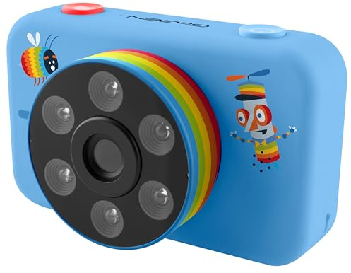GOGEN DECKO Kinderkamera I Digitalkamera für Kinder I Selfie-Kamera I HD Foto und Video I Fotografische Effekte I Micro-SD-Karte 32GB I LED I Lion-Akku I ab 3 Jahren geeignet I Blau I Kamera