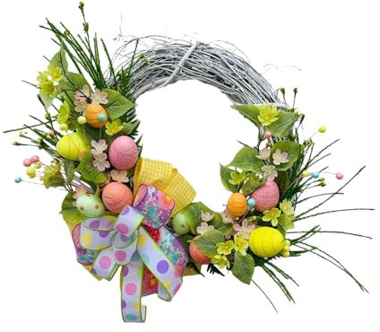 perfk 45 Cm Couronnes Décoratives, Décorations De Pâques, Couronne D'œufs De Pâques, Couronne De Porte, Couronne De Printemps pour Porte D'entrée, Décoration Intérieure Et Extérieure