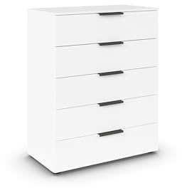 Rauch Möbel Flipp, Kommode, Farbe Weiß, Breite 80 cm | Sideboard, 5 Schubladen, Soft-Close-Funktion, für Schlafzimmer, Gästezimmer, Wohnzimmer, Garderobe, Flur