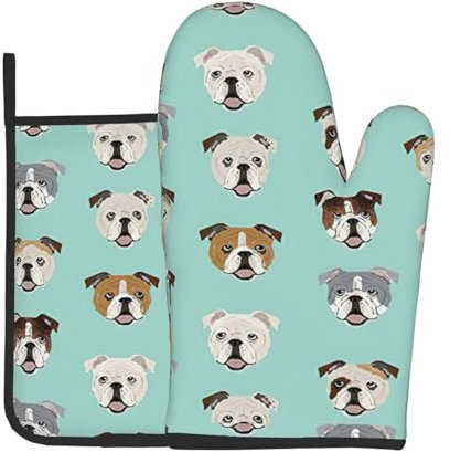Wurton Ofenhandschuh-Set, Motiv: englische Bulldogge, 18 x 27 cm, Küchenutensilien, Kochen, Backen, Grillen, Mikrowelle