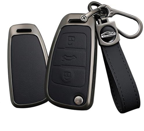 TECART Smart Autoschlüssel Hülle cover Passt für Audi A1 A3 A4 A6 A8 Quattro Q2 Q3 Q7 S3 S6 RS3 RS6 R8 TT TTS Lede Zinklegierung Schutzhülle Schlüsselcover Tragbar Zubehör 3 Taste