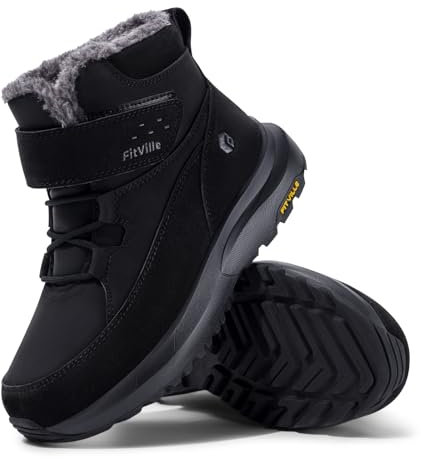 FitVille Stivali da Donna Invernali Pianta Larga Scarpe da Neve con Pelo Impermeabili Foderate Calde Stivali corti da Esterno Antiscivolo Nero 39 EU Larga