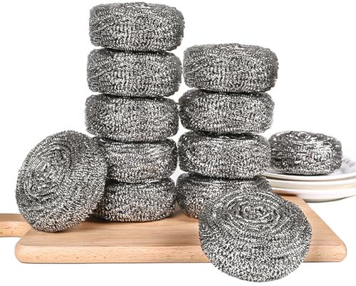 12 Pz Spugne in Acciaio,Paglietta Acciaio Spugna per Pentole in Ghisa,Lana D'acciaio Cucina Spugna Abrasiva,Paglietta in Metallo con Sapone,Spugne Pulizia in Lana D'acciaio per Pentole,Posate,Spazzole