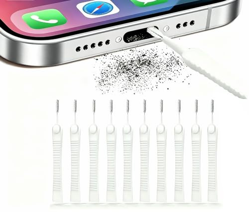 Paquete de 10 herramientas de limpieza de puerto de carga de teléfono, mini cepillo limpiador antiobstrucción para iPhone 16 Pro Max, altavoz y receptor, herramienta de limpieza multifuncional