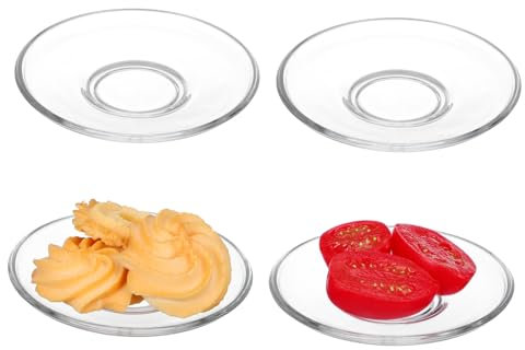 TOYANDONA Glass Saucer Plates 4Pcs Set Round Clear Glass Tea Saucers Coffee Side Plates Decorative Small Plates for Home and Restaurant