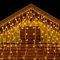 Cadena de luces LED tipo carámbano, batería 3 AA, 10m, luz blanca cálida, ideal para decoración de interiores y exteriores.