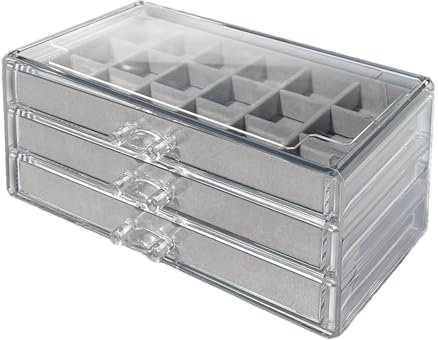 jamgeery Edelstein Vitrine, Transparente Acryl Stein Sammelbox Mit 54 Fächern 3 Lagige Kristall Aufbewahrungs Und Reiseetui Rock Sammelbox Für Abschluss Souvenirs, Steine, Muscheln, Miniature