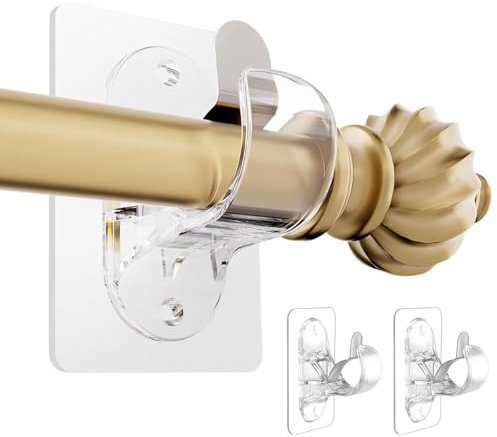 BelleVive Pack of 2 Curtain Rod Brackets No Drilling Self-Adhesive Curtain Rod Holders Adjustable Nail Free Curtain Rod Hooks Stick On Hooks Transparent