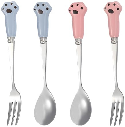 4Pcs Dog Food Fork,Stainless Steel for Feeding Wet Food Scoops(Blue+Pink) | Cat Food Spoon, Dog Food Spoon, Cat Food Fork, Pet Food Cutlery, food Pet Food Scoop