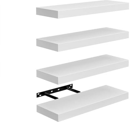 FURNITABLE 4X Schweberegal Wandboard Bücherregal Regale für Deko Wandablagen aus MDF Holz, 4er Set Wandregal Weiß Holz, 40x14x3cm