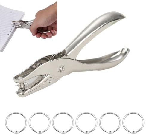 MIRKUZI Papierstanzer 1 Stück Präzisionslocher mit 6 Stück Eisenringen, Lochdurchmesser 3 mm, manueller Locher, Einzelblattlocher, Perforationslocher, Papier-Handlocher